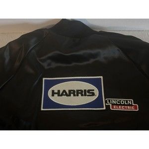 Harris Lincoln Electric Satin Jacket XL Coat Black Welding Auburn Vintage USA